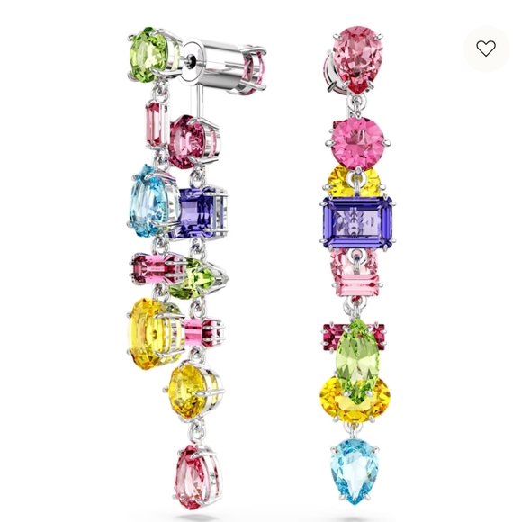 NWT  AUOTENTIC SWAROVSKI Crystals Long multicolor Reverse Gema Drop Earrings